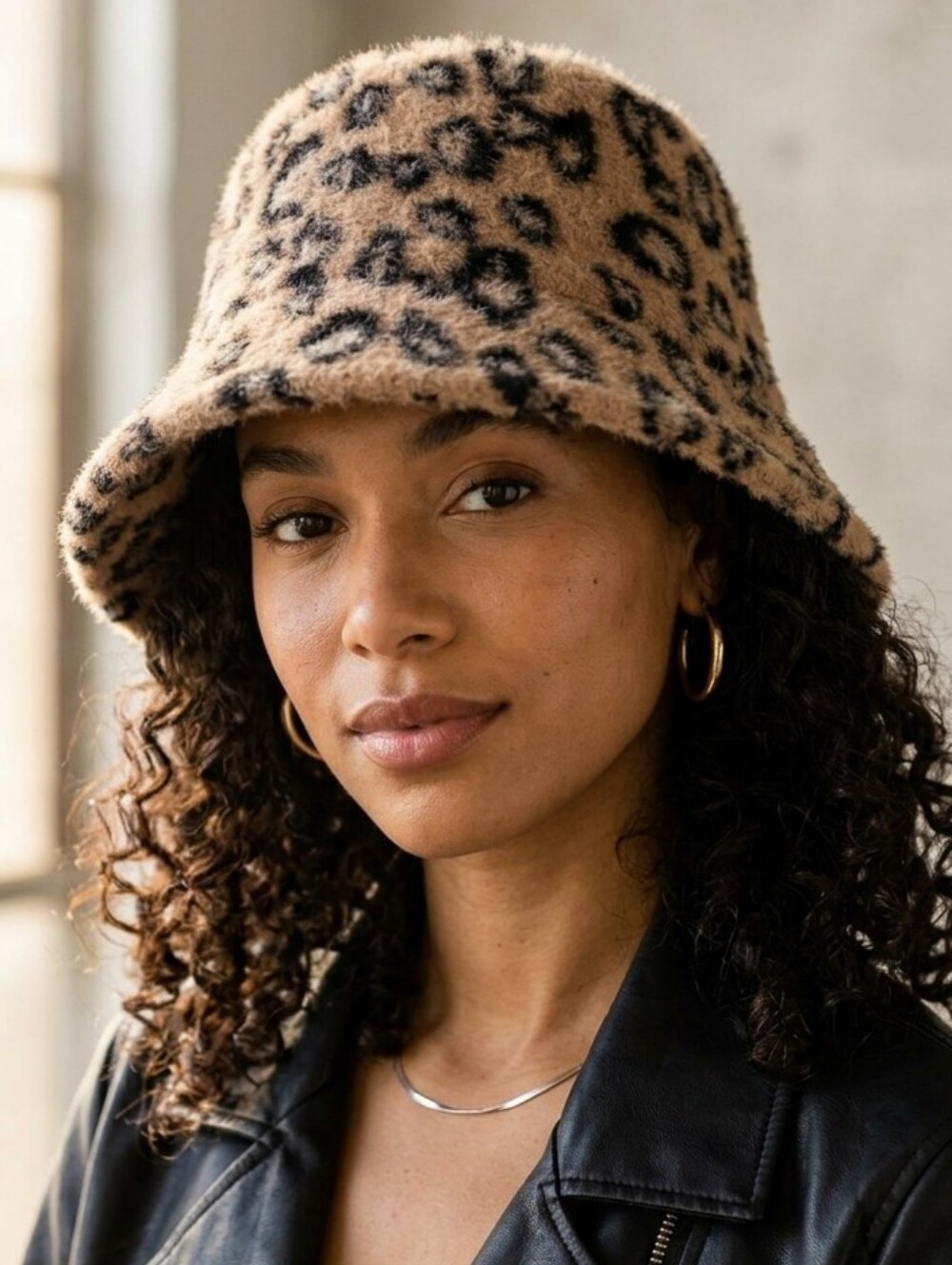 Vince Camuto Faux Fur Camel Cheetah Print Bucket Hat NWT
